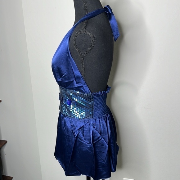 Chaudry KC for RAGA Sequin & Jeweled Satin Peplum Top in Navy Size Large NWT! - Picture 4 of 7